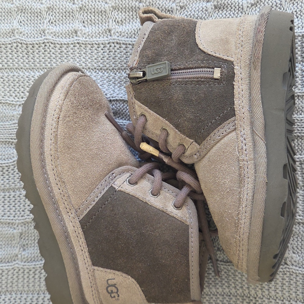 Uggs Kids Gray Fur Neumel Boots Toddler Little Kid Size 8 EUC